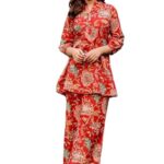 Leriya Fashion Women Ethnic Kurta Set | Rayon Co-Ord Set | Fancy Pajama Set | Pack of 2 | Floral Printed Top & Pant Set | Full Pair Set | A-line Kurta Set for Women