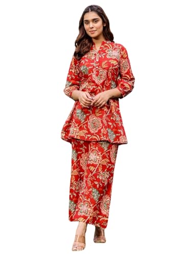 Leriya Fashion Women Ethnic Kurta Set | Rayon Co-Ord Set | Fancy Pajama Set | Pack of 2 | Floral Printed Top & Pant Set | Full Pair Set | A-line Kurta Set for Women