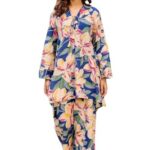 Leriya Fashion Women Ethnic Kurta Set | Rayon Co-Ord Set | Fancy Pajama Set | Pack of 2 | Floral Printed Top & Pant Set | Full Pair Set | A-line Kurta Set for Women