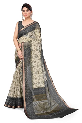 MIRCHI FASHION Women's Stylish Kota Doria Checks Woven Floral Printed Saree with Blouse Piece