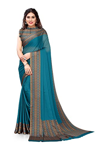 MIRCHI FASHION Women's Stylish Chiffon Contrast Border-Pallu Printed Saree with Blouse Piece