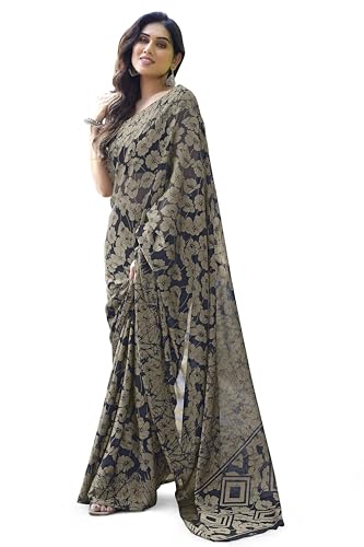 MIRCHI FASHION Women's Stylish Chiffon Floral Printed Saree with Blouse Piece