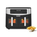 AGARO Imperial Dual Basket Digital Air Fryer, Independent 4.5L Basket, 10 Preset Cooking Modes, 360° Air Circulation, Convection, Digital Touch Display, 2400W, Bake, Roast, Toast & Dehydrate, Black