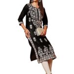 ANNI DESIGNER Women's Rayon Blend Straight Chikankari Embroidered Kurta