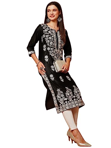 ANNI DESIGNER Women's Rayon Blend Straight Chikankari Embroidered Kurta