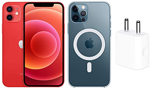 Apple New iPhone 12 (256GB) - (Product) RED Clear Case with Magsafe (for iPhone 12, 12 Pro) 20W USB-C Power Adapter