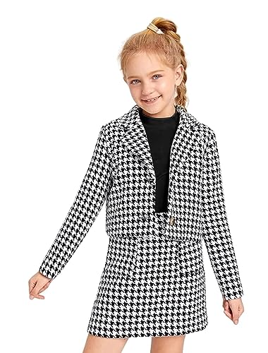 BLOOD PANTHER Fashionable 3-Piece Clothing Set for Kid Girls - Sleeveless T-Shirt, Full Sleeve Blazer, and Coordinated Skirt in Modern Prints (Black and White)