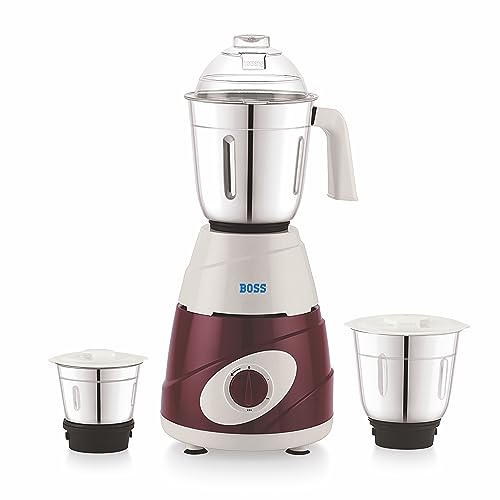 BOSS Thunder 550W Mixer Grinder with 3 Jars (Liquidizing, Wet Grinding and Chutney Jar), High Speed Motor, SS Blades, 5 Years Motor Warranty with Overload Protector, Red