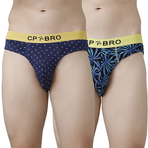 CP BRO Printed Briefs with Exposed Waistband Value Pack - Navy & Blue Leaf (Pack of 2)