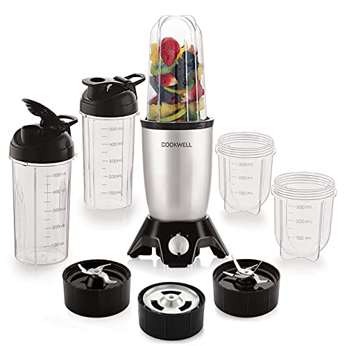 Cookwell Bullet Mixer Grinder 600 Watts (5 Jars, 3 Blades, Silver) Acrylonitrile Butadiene Styrene (ABS)