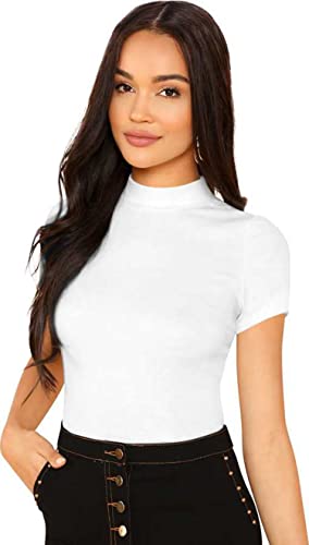 Dream Beauty Fashion Women's Half Sleeve Round High Neck Top Elegant Casual Tee - 23" Inches(Tripta-5)