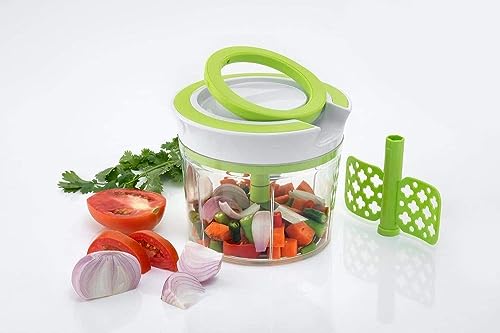 Entisia New Green Chopper - 1 Pcs Plastic Large Handy Vegetable Chopper, Multifunction 3 Steel Powerful Blade with Pull Cord Technology Cutter Box for Fruit, Onion, Ginger, Garlic (Multicolor)