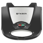 Faber 750W DLX Sandwich Grill Toaster | Grill, Toast & Heat | 2 Slice Slots, Power & Ready Lights, Auto Shut-Off, Cord Storage, Antiskid Feet | Non-Stick Coated Plates for Easy Cleaning | (Black + SS)