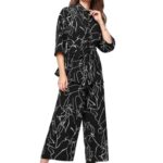 GRECIILOOKS Women Co Ord Set| Collared Self Belted Allover Print| Half Sleeve Shirt| Straight Shirt with Belt| Women Two-Piece Outfits| Summer Wear| Outdoor Wear