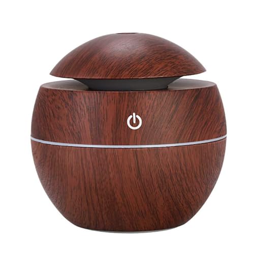 Holyzon Wooden Round Aroma Air Diffuser Cool Mist Humidifier (130 ML, Dark Brown)