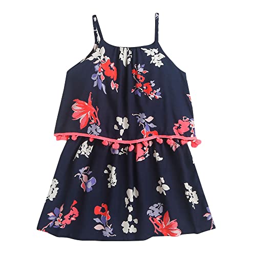 Hopscotch Girls Knee Length Cotton Sleeveless Floral Print Casual Dress in Navy Color