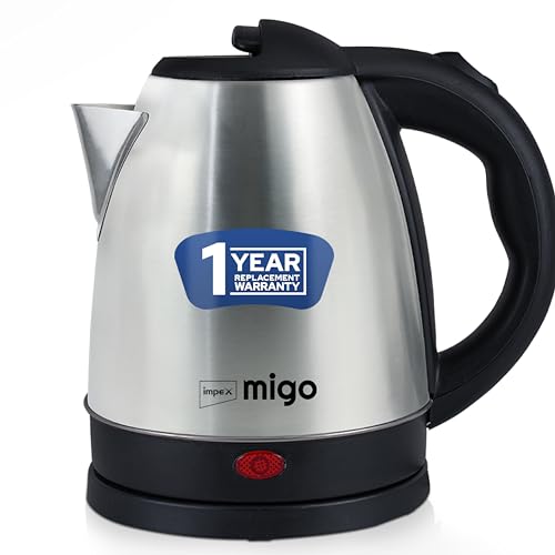 Impex Migo Stainless Steel Electric Kettle 1.8 Litre 1500 Watts Fast Boiling Portable Electric Kettle | Power Indicator | Dry Run Protection | Auto Cut off | 360 Degree Rotatable | 1 Year Warranty