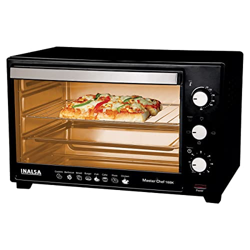 Inalsa Oven MasterChef 16BK OTG (16 Liters) with Temperature Selection-1300 watts, 4-Stage Heat Selection, Includes Baking Pan, SS Grill Tray, Tray Handle (Black