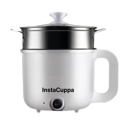 InstaCuppa 3-in-1 1.2Liter Multi Cook Kettle with Steamer, Non-Stick Inner Pot, Adjustable Temperature Settings, Ideal for Boiling Milk, Tea, Coffee, Eggs & Steaming Veggies, 600 Watts, Elegant White