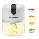 InstaCuppa Rechargeable Mini Electric Chopper - Stainless Steel Blades, One Touch Operation, for Mincing Garlic, Ginger, Onion, Vegetable, Meat, Nuts, (White, 250 ML, Pack of 1, 45 Watts)