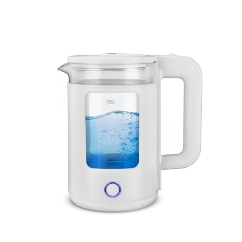 KENT Cool Touch Electric Glass Kettle 1.8 Litre | 1500 Watts | Borosilicate Glass Body | Led Indicator | Boil Drying Protection | Water Level Indicatior | Auto-Cut Off Function | White