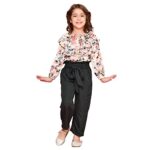 LILPICKS Girls' Polycotton Floral Print Frilled Top with Trouser Set (Beige & Green)