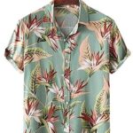 Leriya Fashion Shirt for Men | Tropical Leaf Printed Rayon Shirts for Men | Preppy Short Sleeves | Spread Collared Neck | Perfect for Outing | Beach | Camp Wear Shirt for Boys