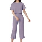 Leriya Fashion Women Co Ord Set | Ribbed Pajama Set | Casual Wear Pant Top Set | Fancy Co-Ord Set | Pack of 2 | Drop Shoulder Knit Top & Capris Pants Set | Full Pair Set |