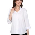 Leriya Fashion Women's Summer Cotton Plain Tops 3 4 Flare Sleeve Tie Knot Loose Casual Tops
