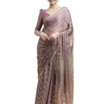 MIRCHI FASHION Women's Chiffon Foil Ethnic Motif Chevron Printed Saree with Blouse Piece