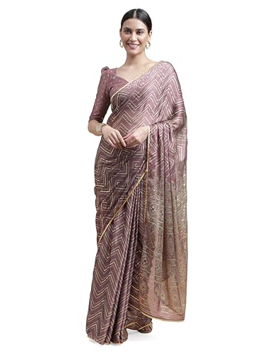 MIRCHI FASHION Women's Chiffon Foil Ethnic Motif Chevron Printed Saree with Blouse Piece