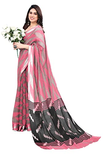 MIRCHI FASHION Women's Cotton Blend Blocks Printed Saree with Blouse Piece