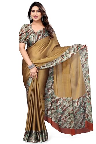 MIRCHI FASHION Women's Fancy Chiffon Leaf Border Printed Solid Saree with Blouse Piece