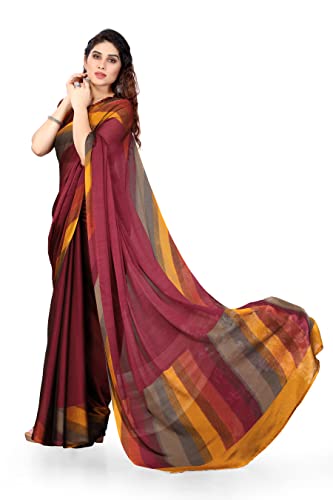 MIRCHI FASHION Women's Stylish Chiffon Colorblocked Strips Printed Saree with Blouse Piece