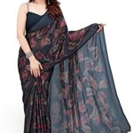 MIRCHI FASHION Women's Stylish Chiffon Leaf Printed Saree with Blouse Piece