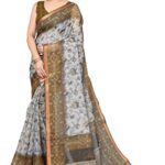 MIRCHI FASHION Women's Stylish Kota Doria Checks Woven Floral Printed Saree with Blouse Piece