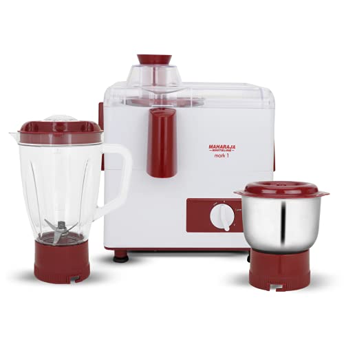 Maharaja Whiteline 450W Mark 1 Juicer Mixer Grinder (White and Red) with Jar