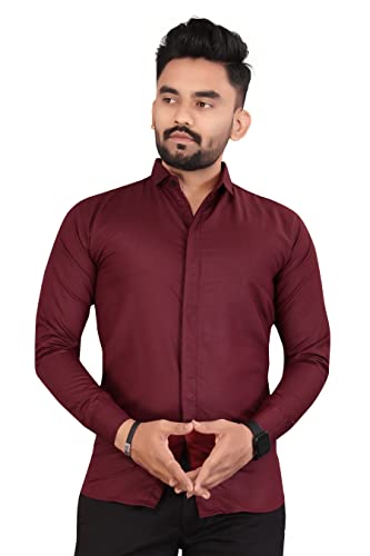 Men's Solid Luster Cotton Slim Fit Casual Shirt with Spread | Collar & Full Sleeves