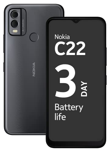 Nokia C22 | 3-Day Battery Life | 4GB RAM (2GB RAM + 2GB Virtual RAM) | 13 MP Dual Rear AI Camera with Night & Portrait Mode | IP52 | Charcoal