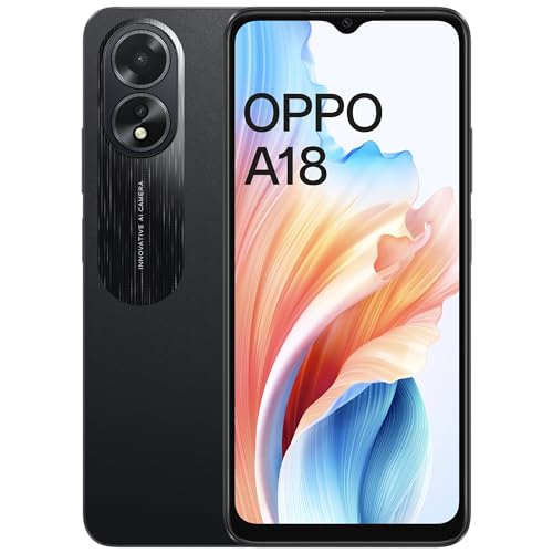OPPO A18 (Glowing Black, 4GB RAM, 64GB Storage) | 6.56" HD 90Hz Waterdrop Display | 5000 mAh Battery with No Cost EMI/Additional Exchange Offers