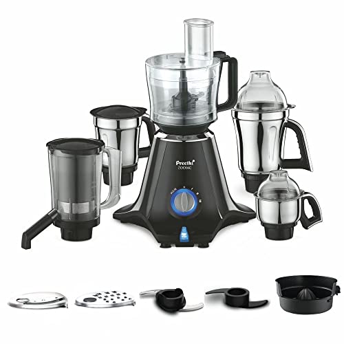 Preethi Zodiac MG-218 mixer grinder, 750 watt, Black/Light Grey, 5 jars - 3 In 1 insta fresh juicer Jar & Master chef food processor Jar, Vega W5 motor with 5yr Warranty & Lifelong Free Service