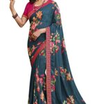 RAJESHWAR FASHION WITH RF Women's Fancy Floral Printed Georgette Sarees For Festive With Jacquard Work Lace Border & Unstitched Blouse Piece(Multicolored_Free Size 6.30 Mtr)