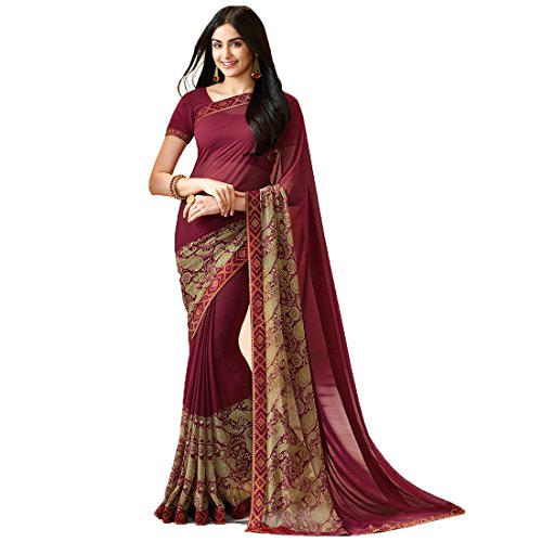 RAJESHWAR FASHION WITH RF Women's Geometric Printed Georgette/Silk Fancy Sarees For Festive With Jacquard Lace Border & Blouse Piece(Multicolored)