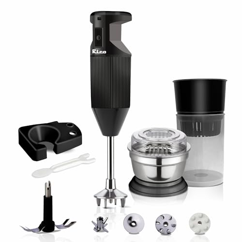 Rico Hand Blender with Chutney maker steel Jar & Juicer Jar|2 Years Replacement warranty|ISI Marked Heavy-Duty 100% Copper Motor|5 blades for blending,smoothie,whipping |NonSeed Crushing Juicer Blade|