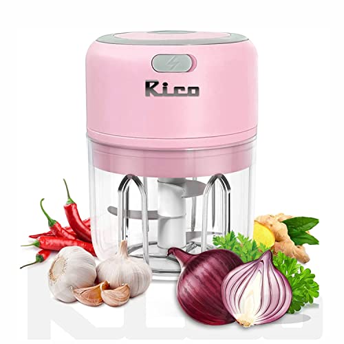 Rico Japanese Technology Wireless Mini Electric Chopper | 1 Year Replacement Warranty | Unbreakable Bowl| One Touch Operation| 10 Seconds for Mincing Garlic, Ginger, Onion, Vegetable, Meat - 250 ML