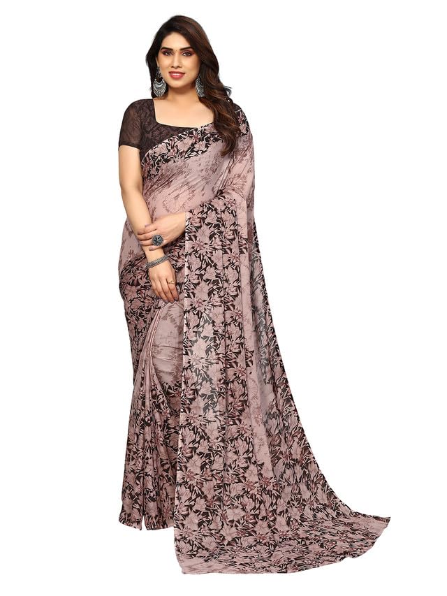 SIRIL Women's Floral Print Geoegette Saree with Unstitched Blouse Piece