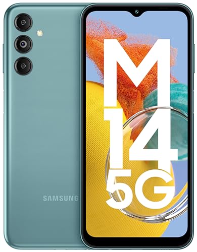 Samsung Galaxy M14 5G (Smoky Teal,4GB,128GB)|50MP Triple Cam|Segment's Only 6000 mAh 5G SP|5nm Processor|2 Gen. OS Upgrade & 4 Year Security Update|12GB RAM with RAM Plus|Android 13|Without Charger