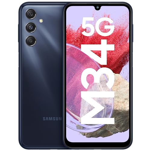 Samsung Galaxy M34 5G (Midnight Blue,8GB,256GB)|120Hz sAMOLED Display|50MP Triple No Shake Cam|6000 mAh Battery|4 Gen OS Upgrade & 5 Year Security Update|16GB RAM with RAM+|Android 13|Without Charger