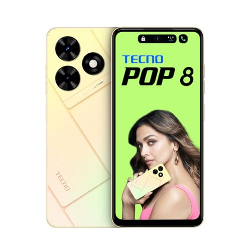 TECNO POP 8 (Alpenglow Gold,(8GB*+64GB)|90Hz Punch Hole Display with Dynamic Port & Dual Speakers with DTS| 5000mAh Battery |10W Type-C| Side Fingerprint Sensor| Octa-Core Processor