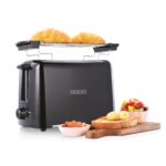 Usha iToast 2 Slice Pop Up Toaster | 750 Watt | 6 Browning settings | Cool touch body | Croissant/Bun warmer | Automatic bread centering for uniform browning | 2 Years Warranty (Black)